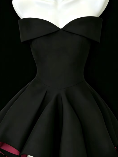 Cute Ball Gown Sweetheart Black Satin Mini University Ideas Homecoming Dress Inspo Short Birthday Dresses Senior Graduation Outfits RB7200