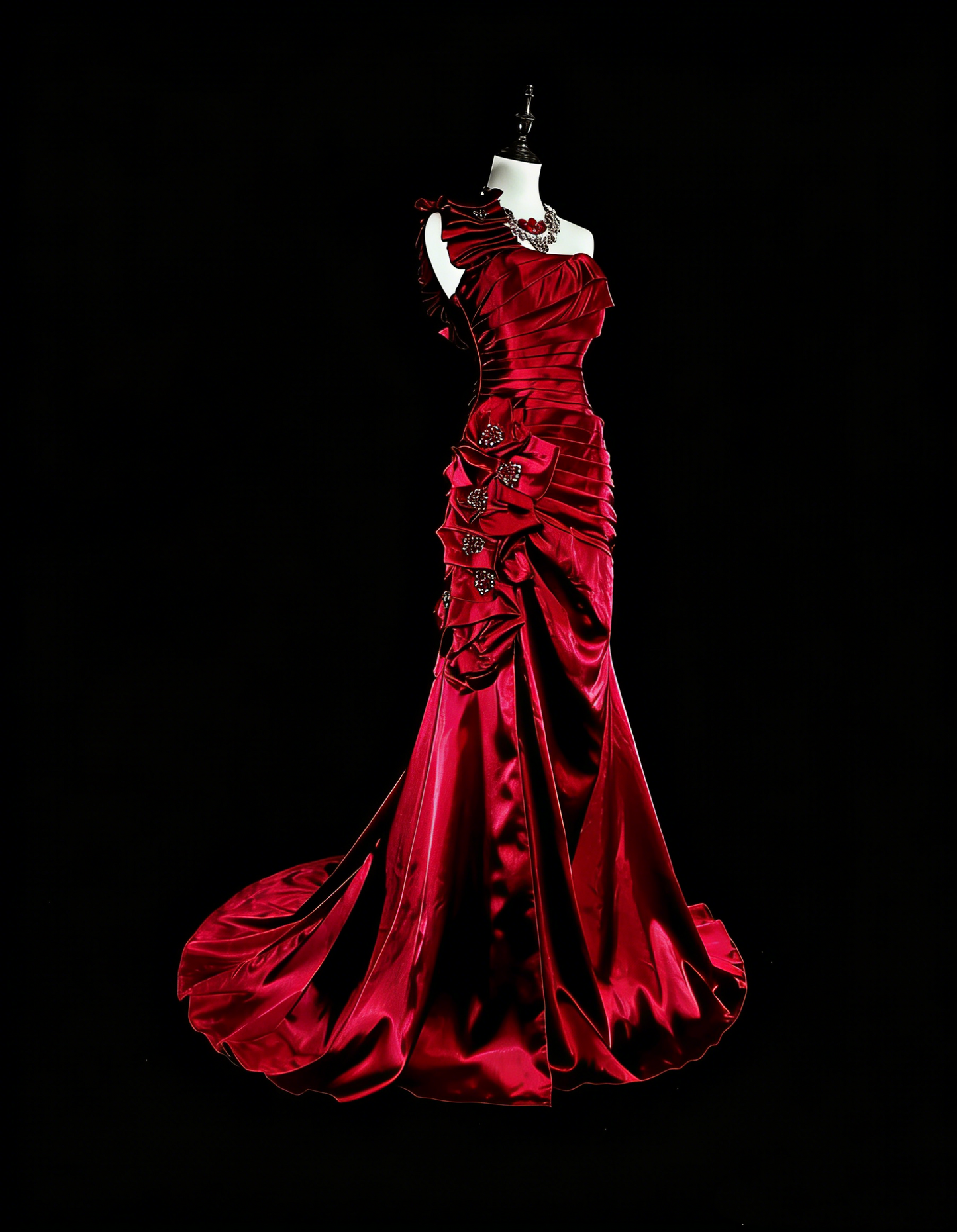 Vintage Prom Dresses Mermaid One Shoulder Dark Burgundy Satin With Beading 1990s Long Formal Gown N2710