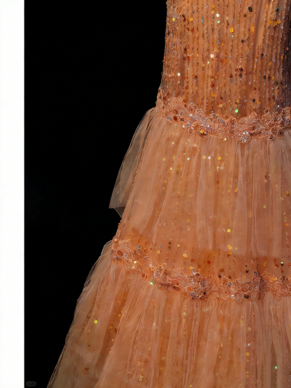Modest Mermaid Sweetheart Orange Tulle With Layered College Formal Outfit Long Prom Graduation Dresses For Teens N1189