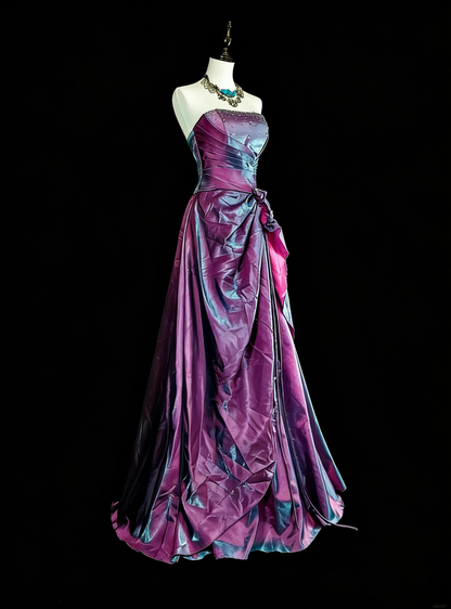 Vintage Prom Dresses Aesthetic 1950s Retro Ball Gown Strapless Grape Long With Ruffles N2007