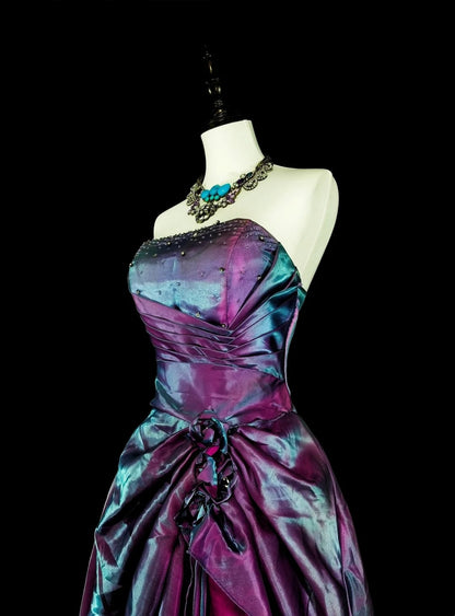 Vintage Prom Dresses Aesthetic 1950s Retro Ball Gown Strapless Grape Long With Ruffles N2007