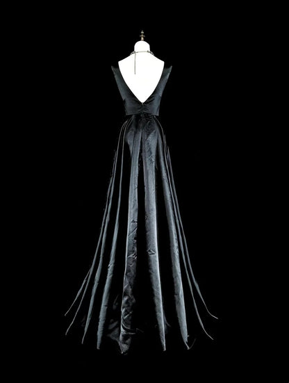 Vintage Prom Dresses Aesthetic A line Scoop Black Tulle With Appliques Long Formal Dress N2158