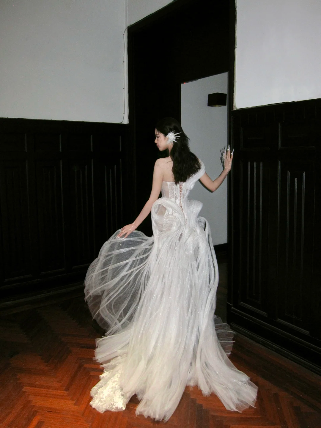 Princess Wedding Dresses Mermaid One Shoulder Lace Tulle White Brides Dress For Brides Fitted Long Bridal Gowns AB2408