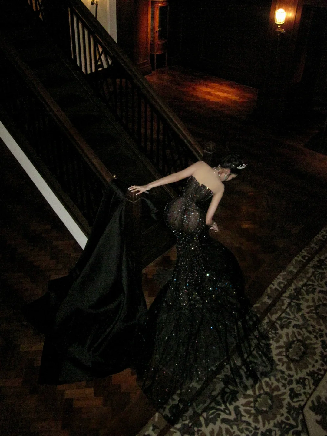 Sparkly Mermaid High Neck Black Sequin With Beads Gem Long Prom Dresses 20th Birthday Outfits AB2406