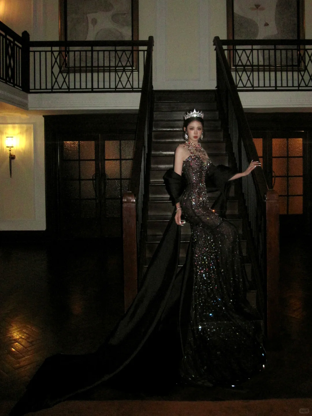 Sparkly Mermaid High Neck Black Sequin With Beads Gem Long Prom Dresses 20th Birthday Outfits AB2406