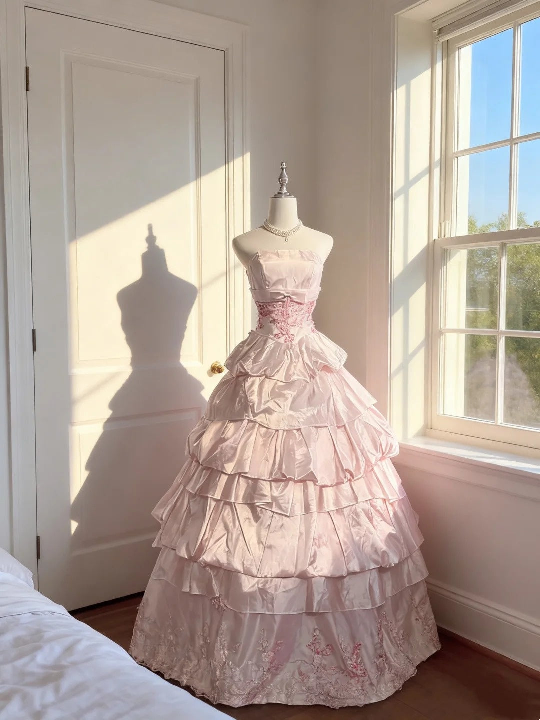 Dreamy Ball Gown Strapless Pink Lace-adorned With Appliqued Quince Dress Long Sweet 16 Quinceanera Dresses Vestido de princesa RB4501