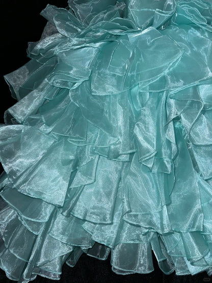Glamorous Ball Gown Sweetheart Blue Organza School Dances With Beading Prom Dresses 8th Grade Formal Outfits Evening Dress RB8408