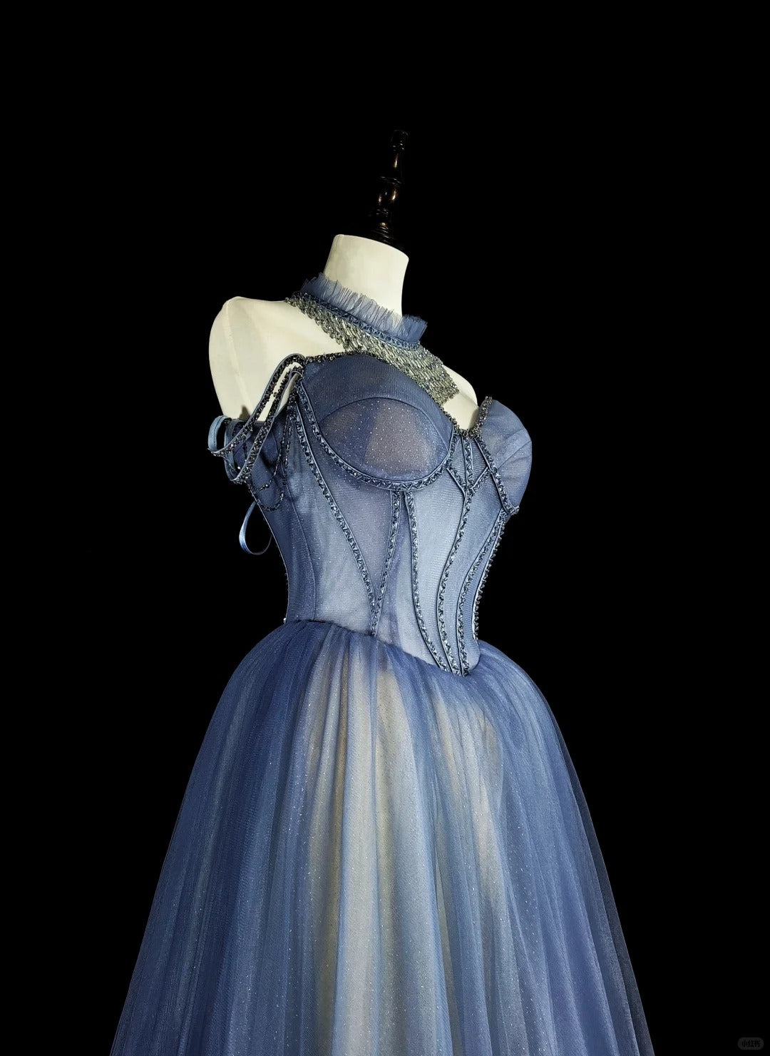 Vintage Prom Dresses Aesthetic 1950s Retro A Line Spaghetti Strap Blue Tulle Long Party Dress N2369