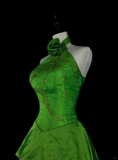 Vintage Prom Dresses Aesthetic 1950s Retro Mermaid Halter Green Long Party Dress N2020