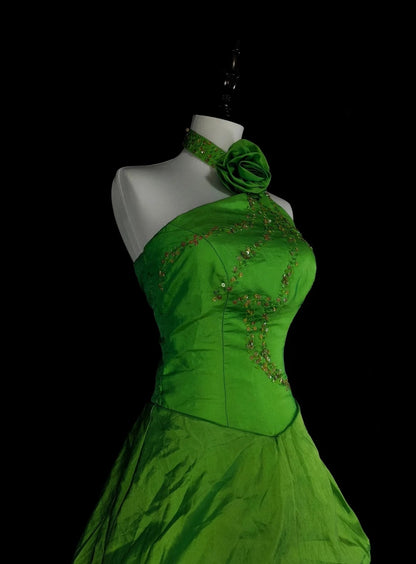 Vintage Prom Dresses Aesthetic 1950s Retro Mermaid Halter Green Long Party Dress N2020