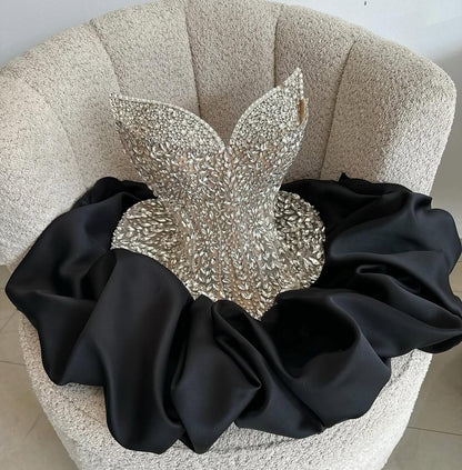 Elegant Ball Gown Sweetheart Little Black Satin Drop Waist Bodice With Beads Short Hoco Dress Ideas Homecoming Dresses RB4086