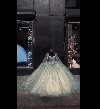 Cute Ball Gown Spaghetti Straps Tulle Long Sleeveless Appliques Quinceanera Dress Sweet 15 16 Dresses DH2907