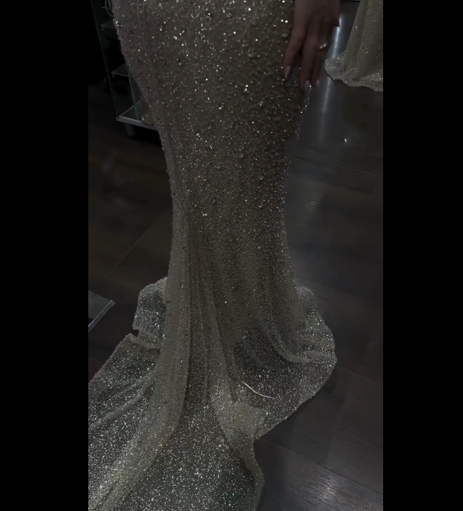 Sparkly Mermaid Square Neck Sequin Champagne Prom Dresses Party Dress 18th Birthday Outfits Graduation Dress RB1453