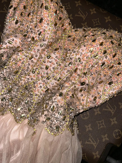 Dreamy Ball Gown Sweetheart Tulle Pink With Beading School Dances Prom Dresses 8th Grade Formal Outfits Evening Dress RB8409