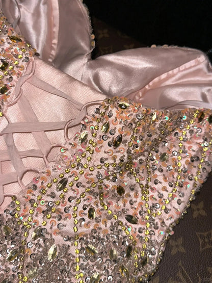 Dreamy Ball Gown Sweetheart Tulle Pink With Beading School Dances Prom Dresses 8th Grade Formal Outfits Evening Dress RB8409