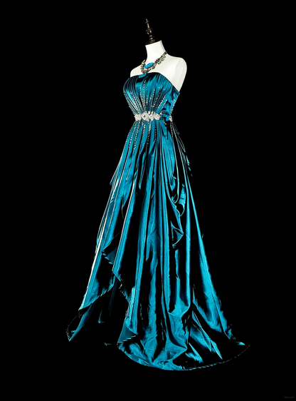 Vintage Prom Dresses Aesthetic 1950s Retro A line Strapless Satin Long With Beadings N2008