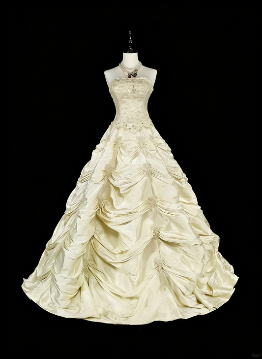 Vintage 80s Wedding Dresses Ball Gown Strapless Taffeta Long Brides Dress Fitted Bridal Gown N1465