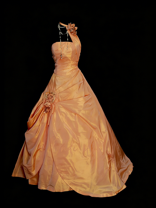 Charming Ball Gown One Shoulder Orange Sweet 16 Dresses Quinceanera Dress Taffeta With 3D Flowers Long 15 Vestidos De Fiesta N1312
