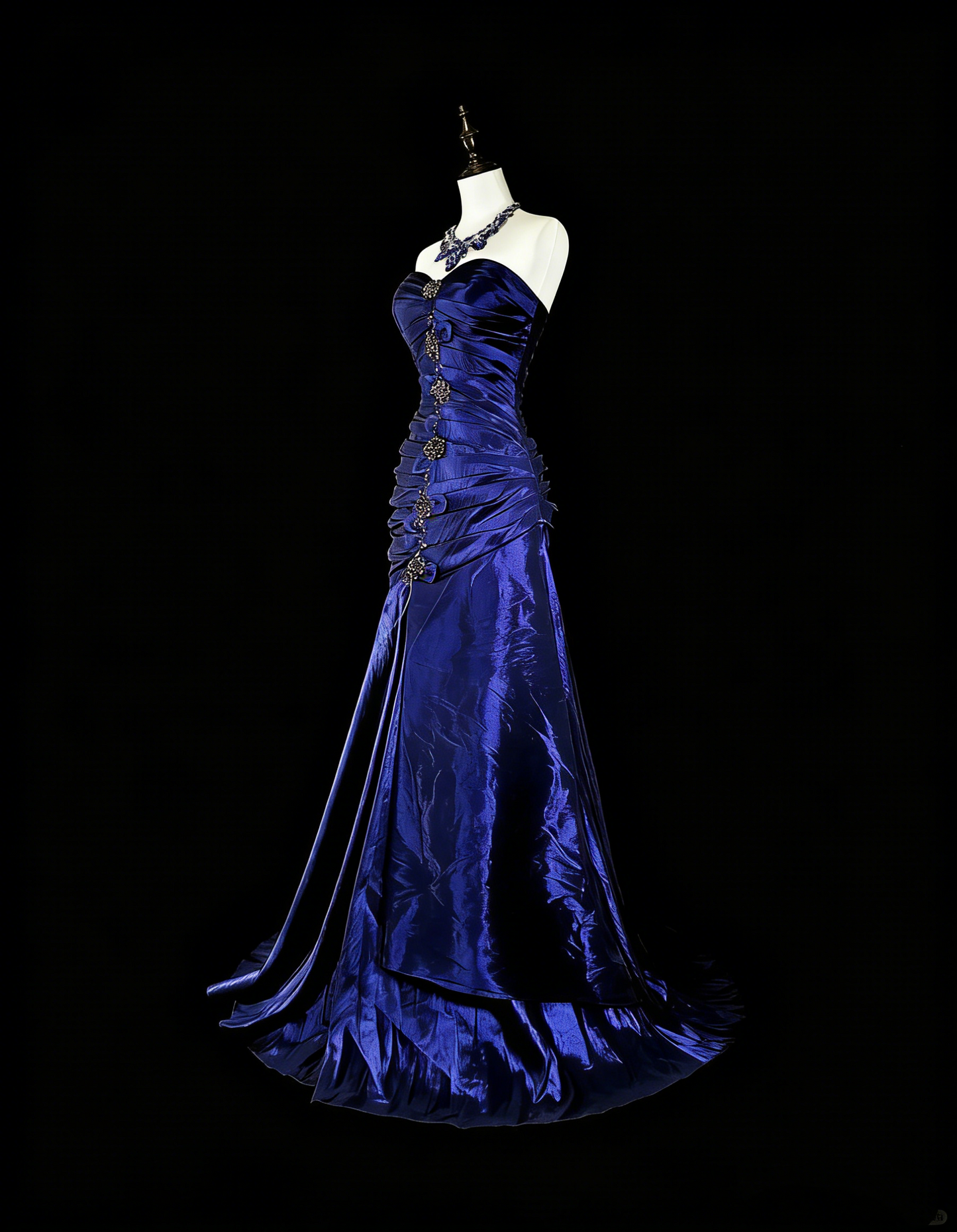 Vintage 1760s Mermaid Sweetheart Royal Blue With Satin Pleated Long Prom Dresses N1605