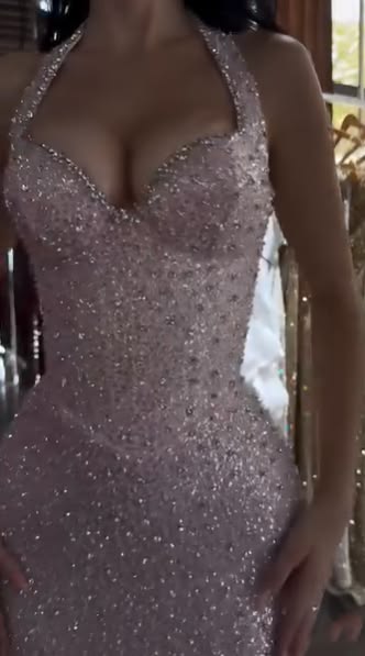 Glitter Halter Pink Long Party Dress Prom Dresses Sequin Mermaid Bodycon For Teens Girls Women N4099