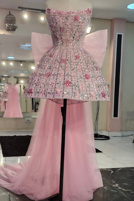 Sparkly Fashion Ball Gown Strapless Pink With Beads For High Schools Girls Inspo Hoco Dress Homecoming Dresses RB4222