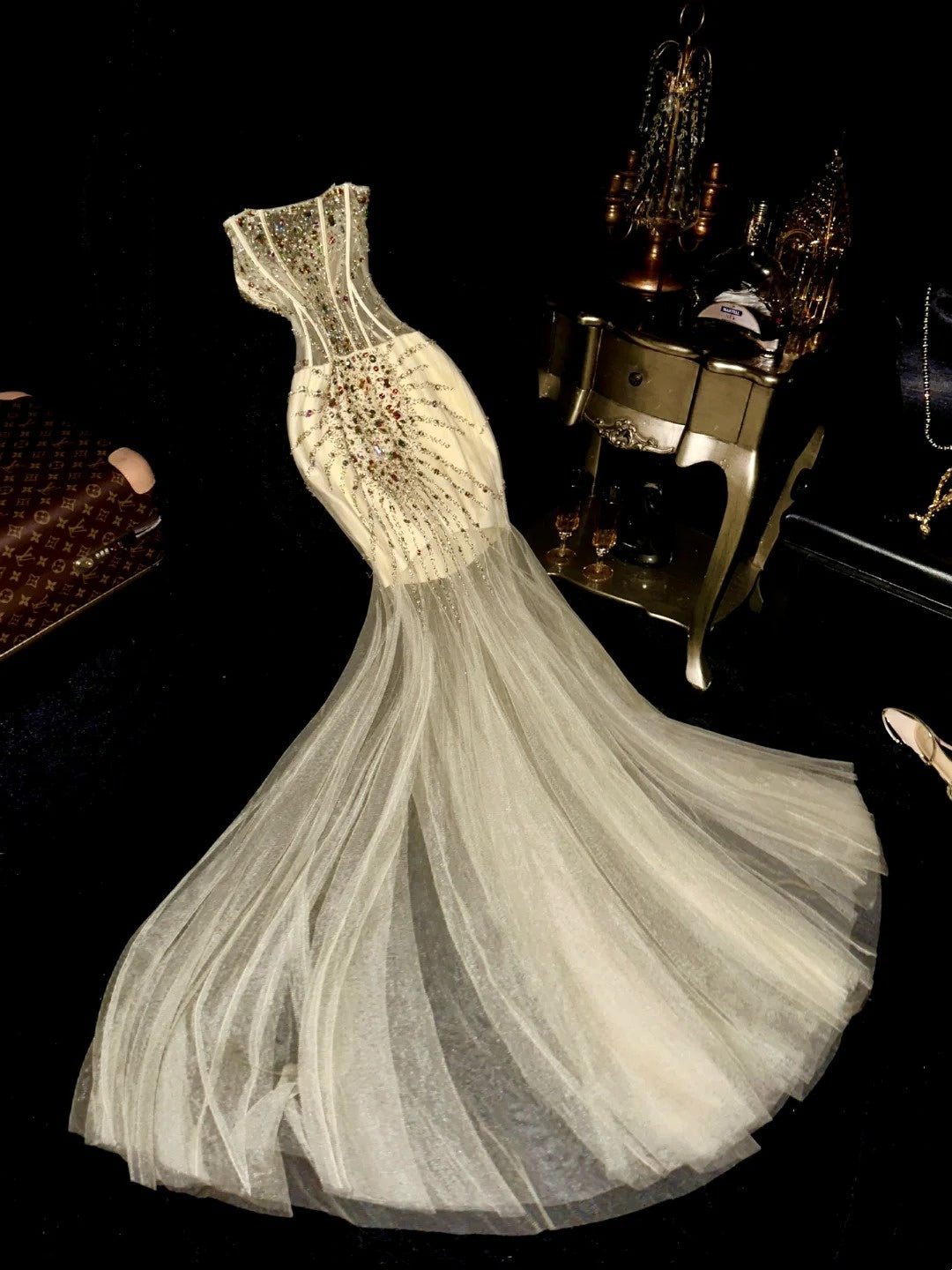 Luxurious Mermaid Sweetheart Champagne With Beading School Dances Prom Dresses 8th Grade Formal Outfits Evening Gown RB8410