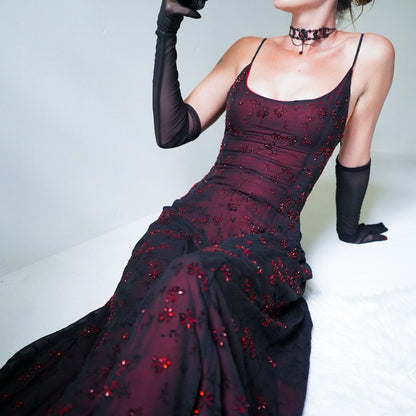 Vintage Mermaid Spaghetti Strap Burgundy Black Long Prom Dresses Impress 18th Birthday Outfits Prom Gown RB1642