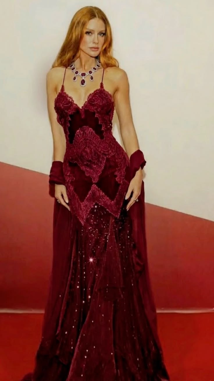 Prom Dress Inspo Mermaid Spaghetti Straps Burgundy Lace With Scarf Formal Evening Gown for Women Graduation Party RC0185