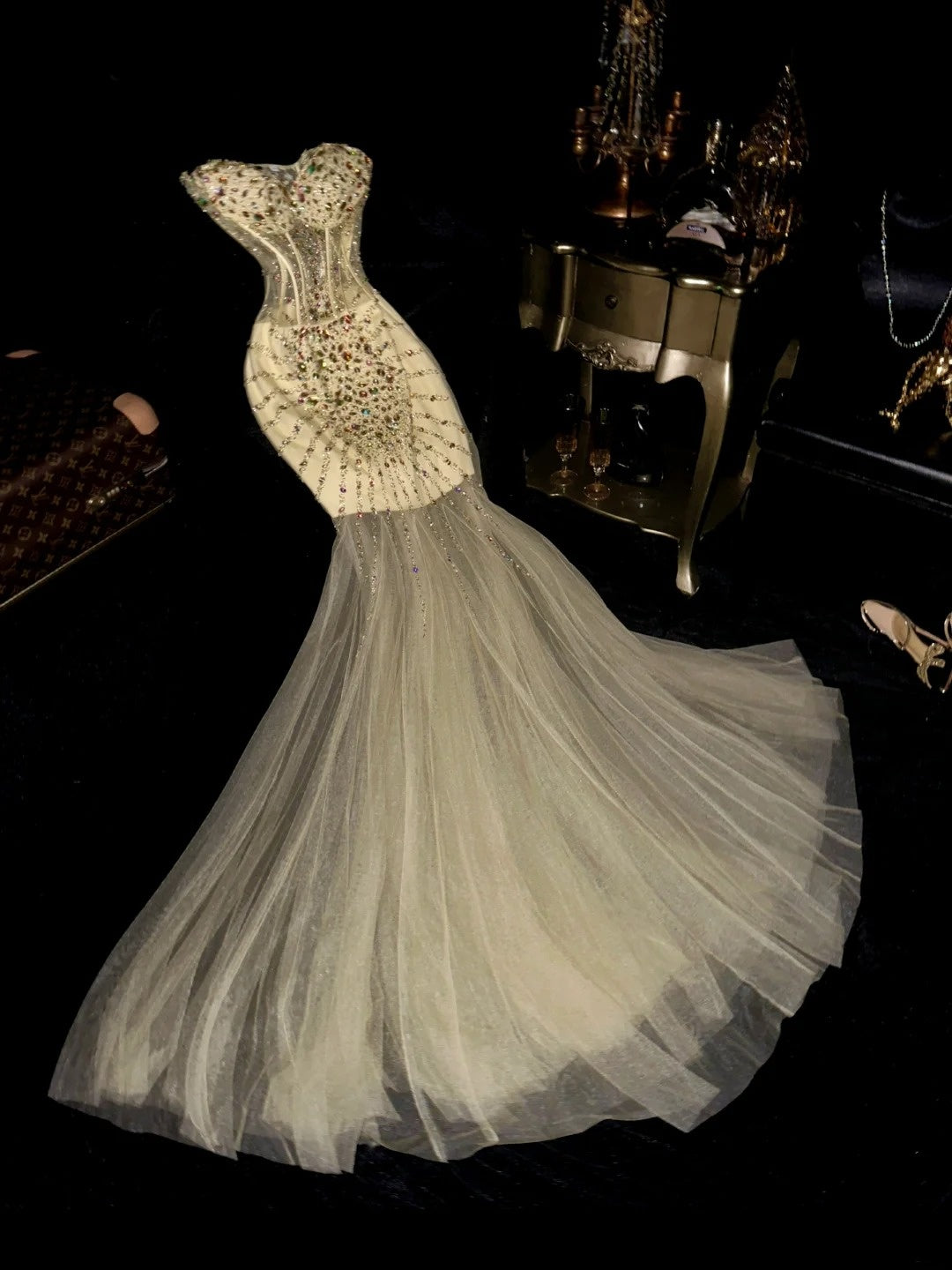 Luxurious Mermaid Sweetheart Champagne With Beading School Dances Prom Dresses 8th Grade Formal Outfits Evening Gown RB8410