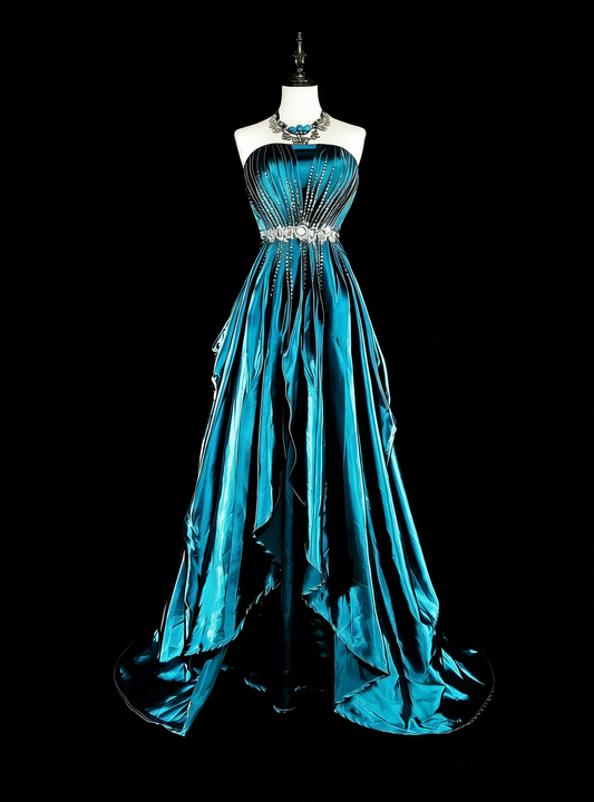 Vintage Prom Dresses Aesthetic 1950s Retro A line Strapless Satin Long With Beadings N2008
