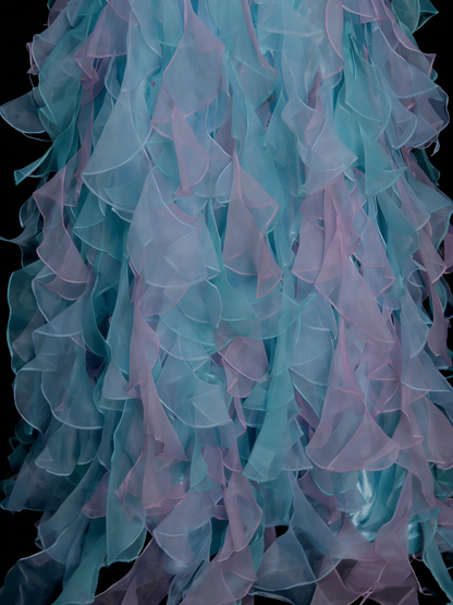 Cute Ball Gown Halter Blue With Tiered Layers Ruffles Long Party Gowns Prom Dresses N2143