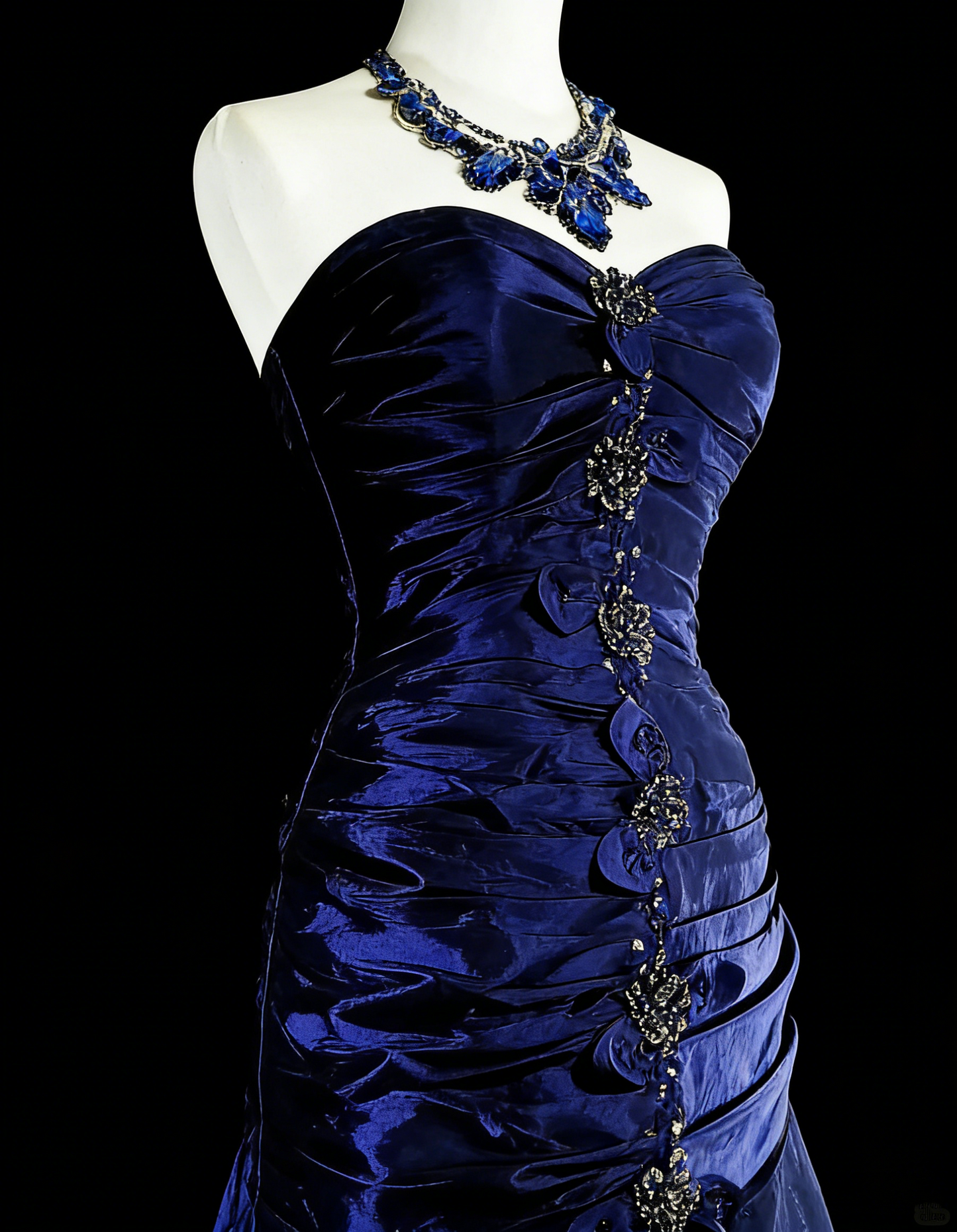 Vintage 1760s Mermaid Sweetheart Royal Blue With Satin Pleated Long Prom Dresses N1605
