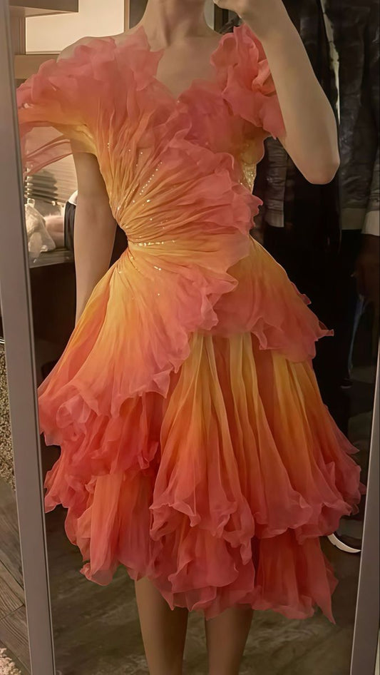 Vintage Ball Gown Strapless Gradient Colors Knee Length Formal Dress Short Prom Dresses N2752