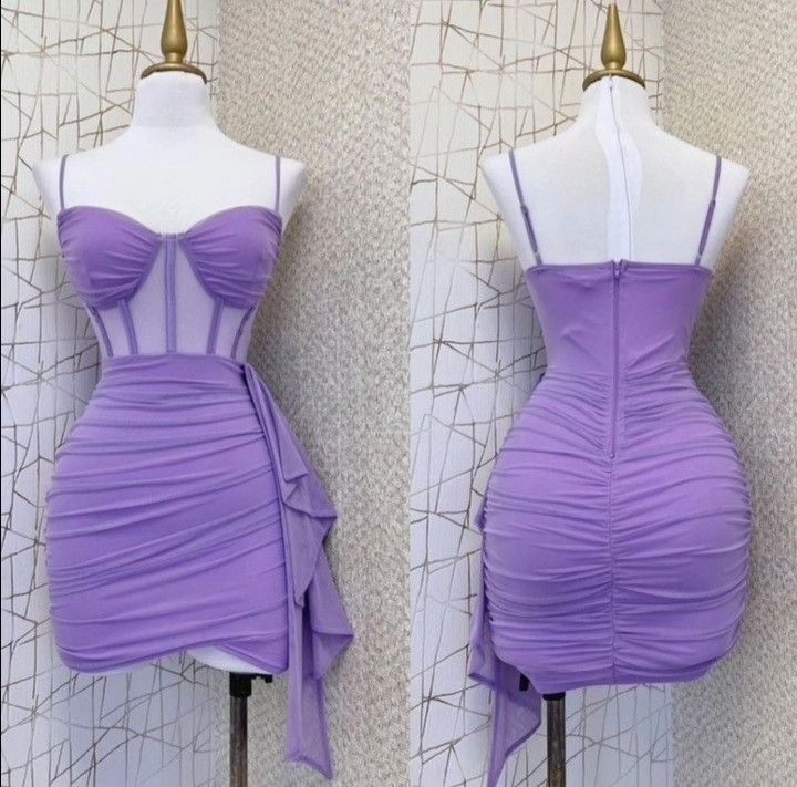 Sexy Hoco Dress Spaghetti Straps Sheath Lilac Bodycon Tight Short Homecoming Party Dress RB9292