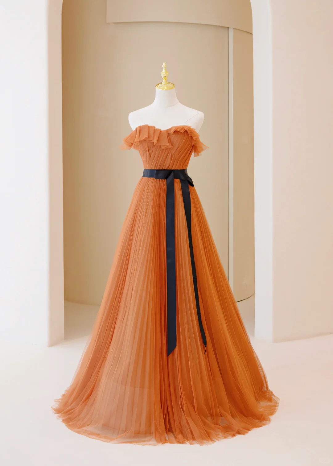 Princess Ball Gown Strapless Orange Tulle Long Prom Dresses Impress 18th Birthday Outfits Prom Gown AB897