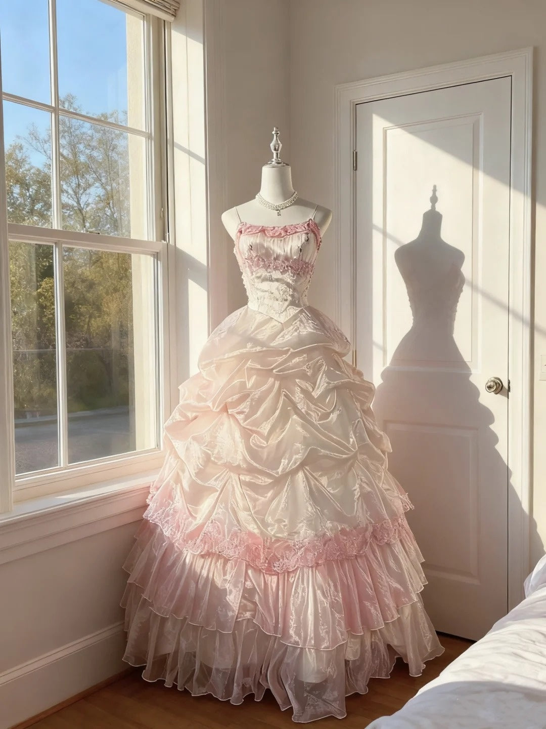 Whimsical Ball Gown Spaghetti Strap Pink Full-skirted Quince Dress Long Sweet 15 Quinceanera Dresses Vestido de princesa RB4505