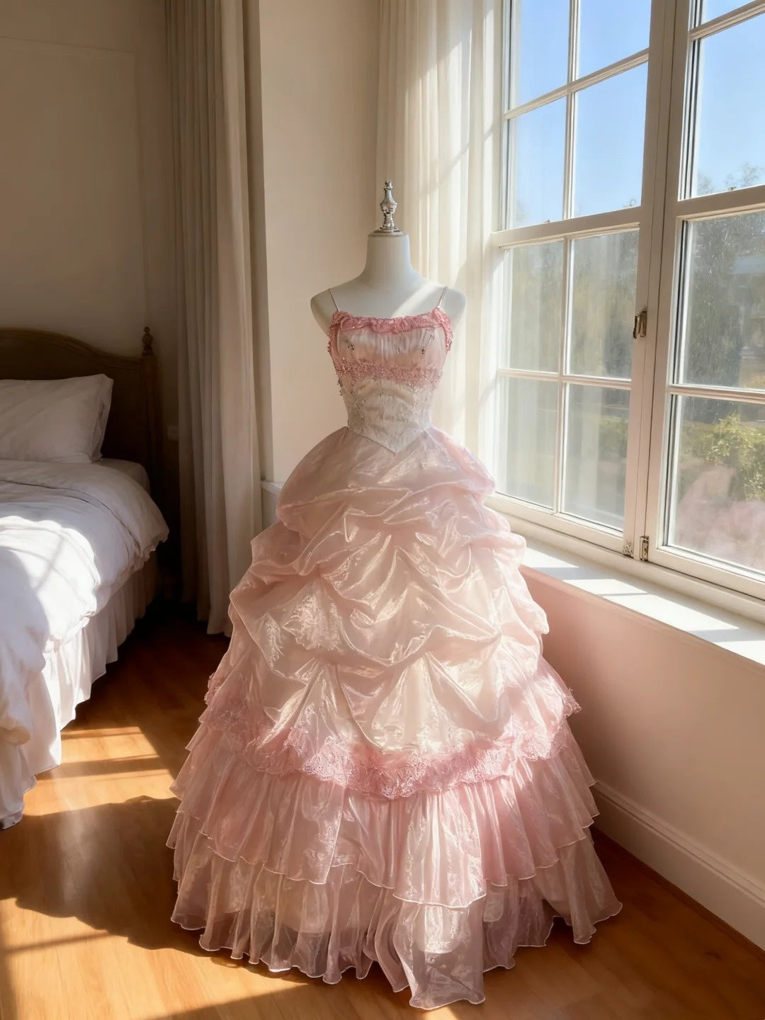 Whimsical Ball Gown Spaghetti Strap Pink Full-skirted Quince Dress Long Sweet 15 Quinceanera Dresses Vestido de princesa RB4505