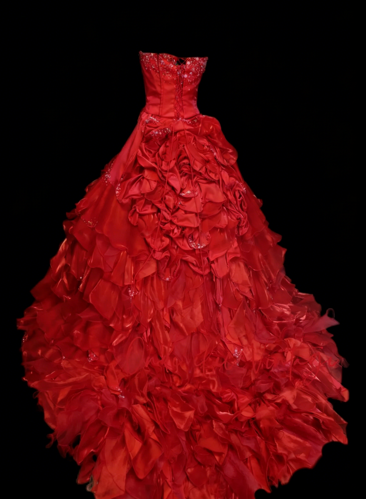 Vintage Ball Gown Strapless Red Satin With Layers Tiered Sweet 16 Dresses Quinceanera Dress Long 15 Vestidos De Fiesta N1446