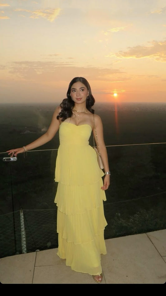 Classy A Line Sweetheart Yellow Chiffon Sleeveless Long Prom Dresses Classy Prom Party Gowns AB235