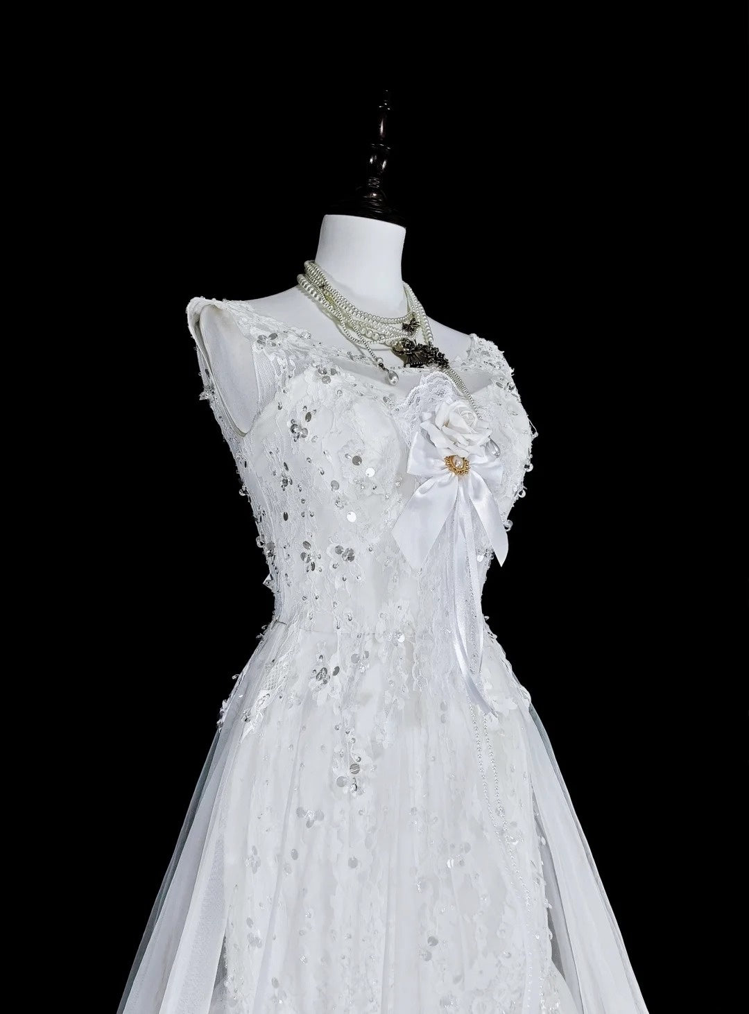 Vintage Prom Dresses Aesthetic 1950s Retro Mermaid White Tulle Lace Long Party Dress N2367