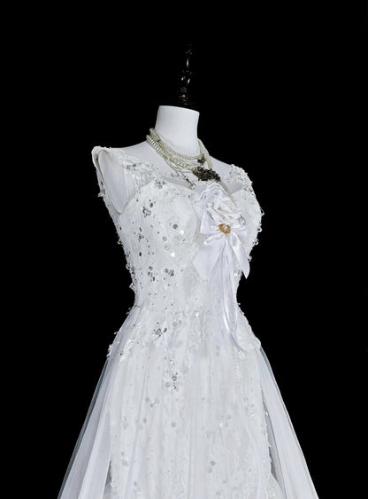 Vintage Prom Dresses Aesthetic 1950s Retro Mermaid White Tulle Lace Long Party Dress N2367