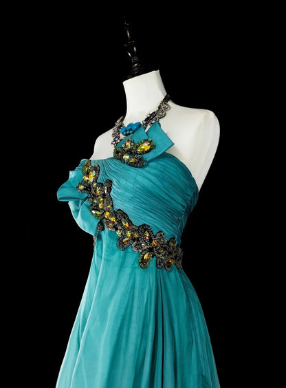 Vintage Prom Dresses Aesthetic 1950s Retro Classy Ombre Blue A Line Long With Beads N2006