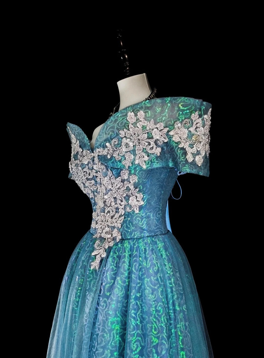 Dreamy Prom Dresses Aesthetic 80s Retro Off The Shoulder Light Blue Tulle Lace Long Formal Outfits N2364