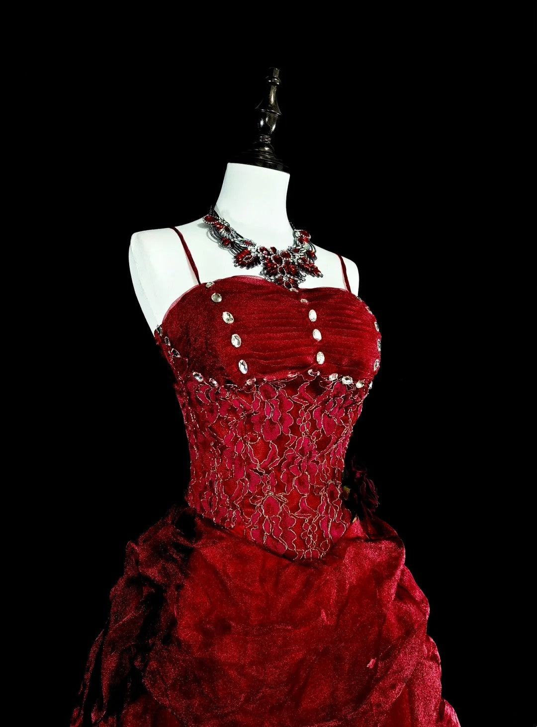 Elegant Ball Gown Spaghetti Strap Burgundy Tulle Inspiration Long Prom Dresses Party Dress N1843