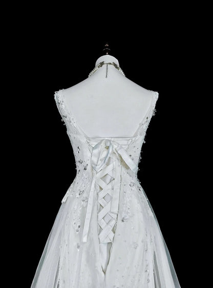 Vintage Prom Dresses Aesthetic 1950s Retro Mermaid White Tulle Lace Long Party Dress N2367