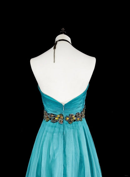 Vintage Prom Dresses Aesthetic 1950s Retro Classy Ombre Blue A Line Long With Beads N2006
