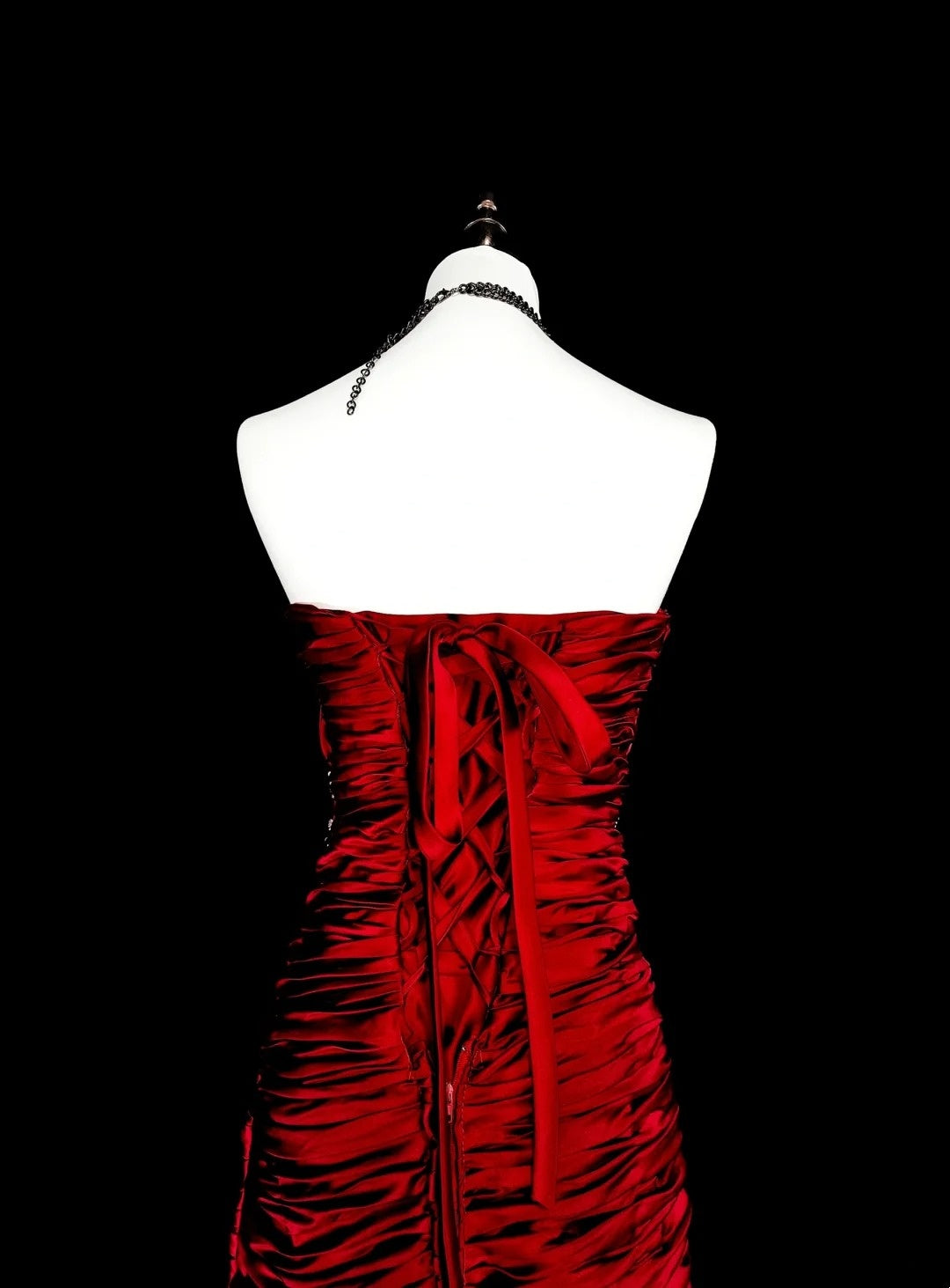 Vintage Prom Dresses Mermaid Sweetheart Burgundy Satin With White Lace Long Formal Dress N2377