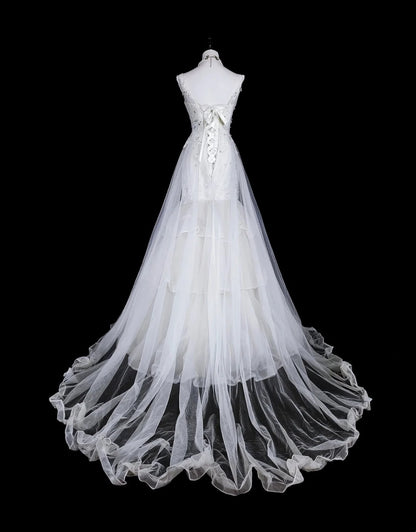 Vintage Prom Dresses Aesthetic 1950s Retro Mermaid White Tulle Lace Long Party Dress N2367