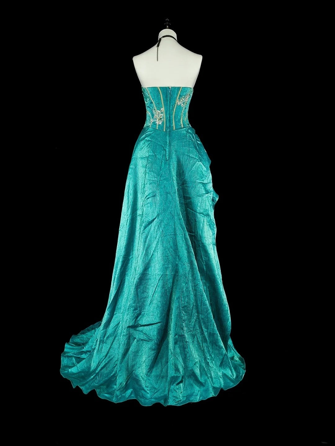 Vintage A line Strapless Blue 70s Satin With Appliques Long Prom Gown Party Wear Fashion Dresses N1830