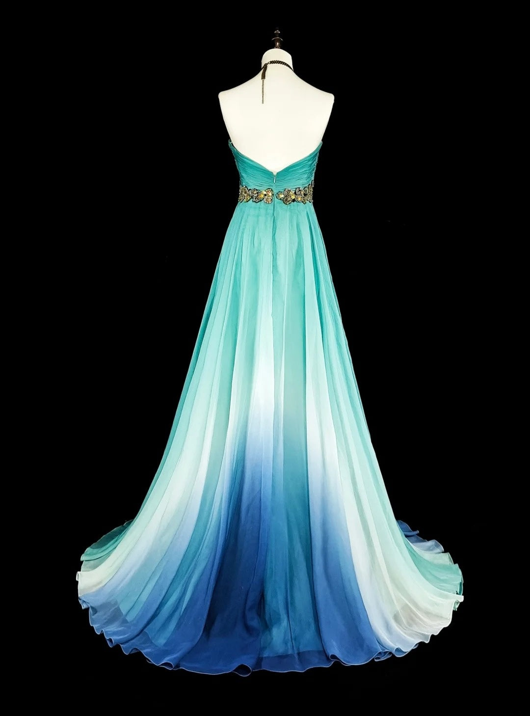 Vintage Prom Dresses Aesthetic 1950s Retro Classy Ombre Blue A Line Long With Beads N2006